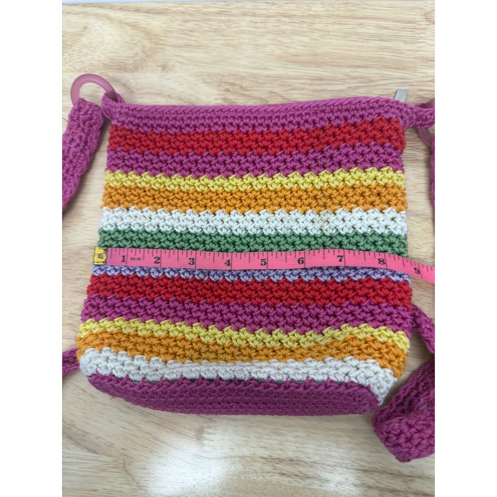 The SAK Original Pink Multicolor Striped Zippered Crochet Handbag Crossbody #50 - Picture 8 of 11